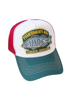 Fishermen's Bay Fish Embroidered Mesh Trucker Hat Snapback OS